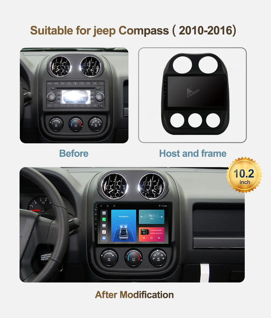 Car Radio Android 10.0 QLED Screen For Jeep Compass Patriot 2010-2016 Auto Stereo Multimedia Player Navigation Carplay No 2 din