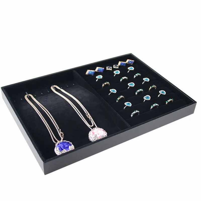 Black Velvet Professional Wholesale Ornament Jewelry Rings Bracelet Necklace Display Compartment Organizer Tray