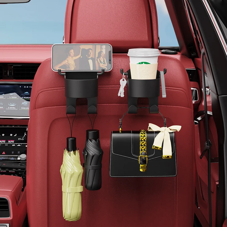 3 in 1 Universal Auto Strong Hanger Car Vehicle Back Seat Headrest Hook with Mobile Phone Holder and cup holder