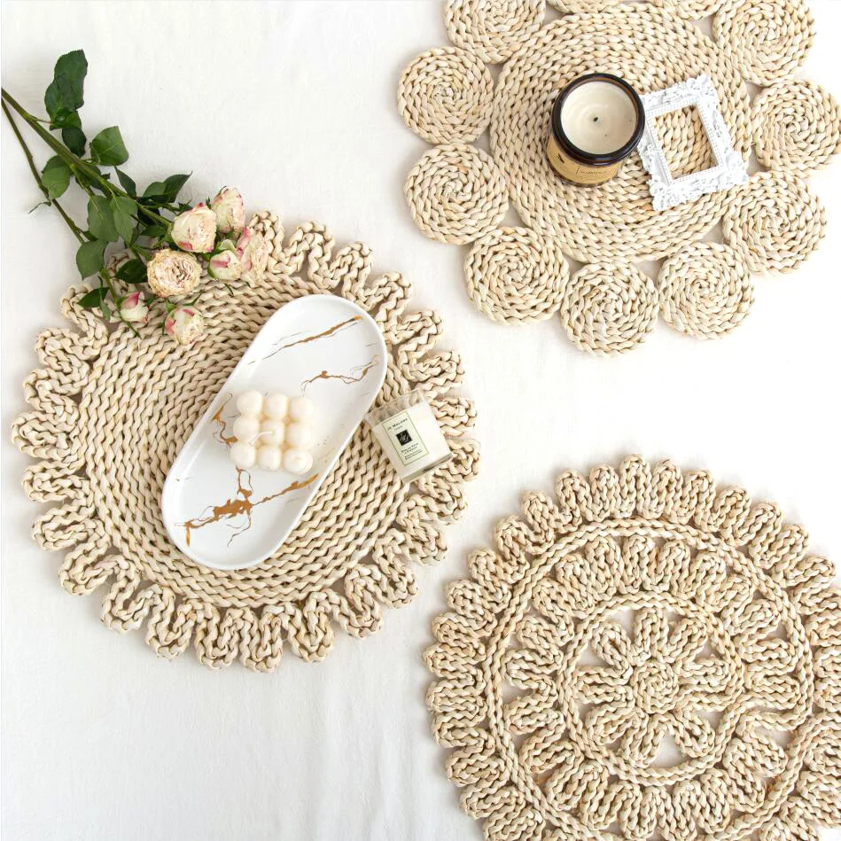 Table Mat 38cm Eco Friendly Antislip Table Decor Nature Corn Straw Weave Sun Flower Dinner Mat