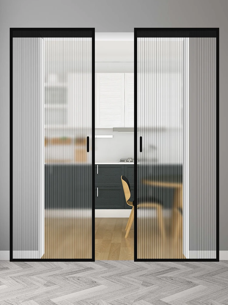 simple design mirror sliding bathroom door Hidden Track System Wall Mount Invisible Sliding Door