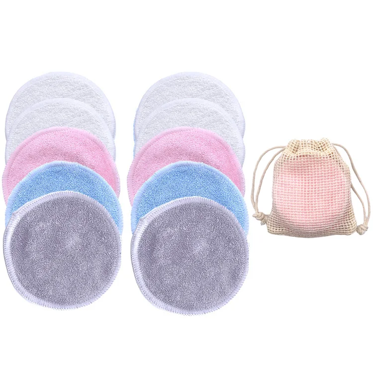 Round Bamboo Fiber Charcoal Velvet Hemp Microfiber Reusable Makeup Remover Washable Cotton Pads Facial Cleaning Pad