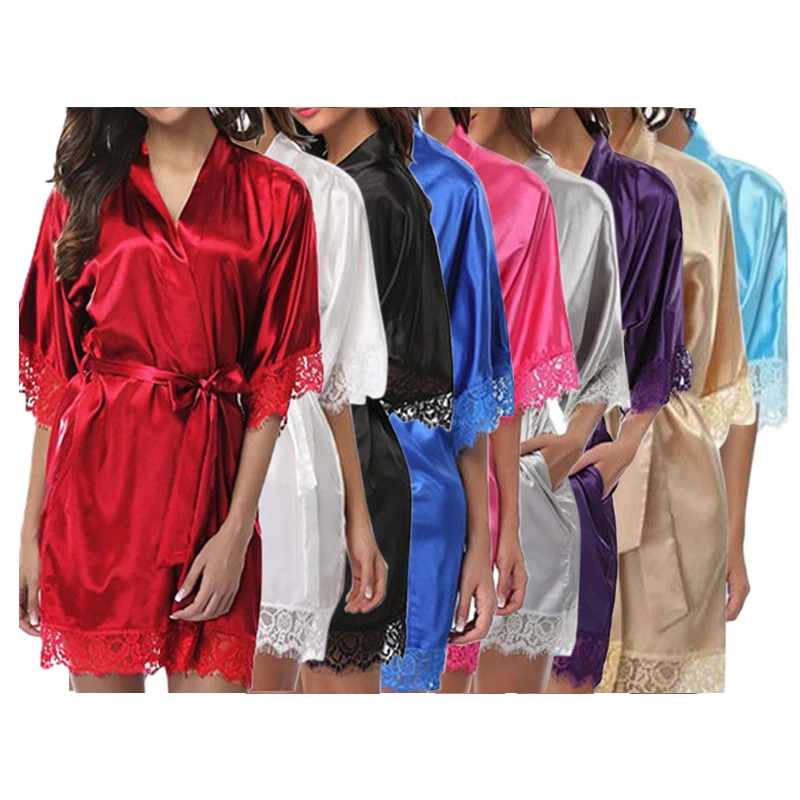 KKVVSS Y092-2 ladies silk robes casual home wear for women wholesale nightwear nighty satin lace bathrobes
