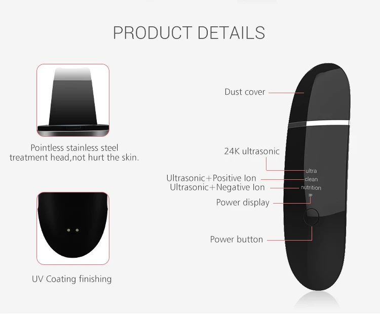 Portable Ion Ultrasound Facial Spatula Face Peeling Ultrasonic Skin Scrubber Professional Ultrasonic Face Scrubber