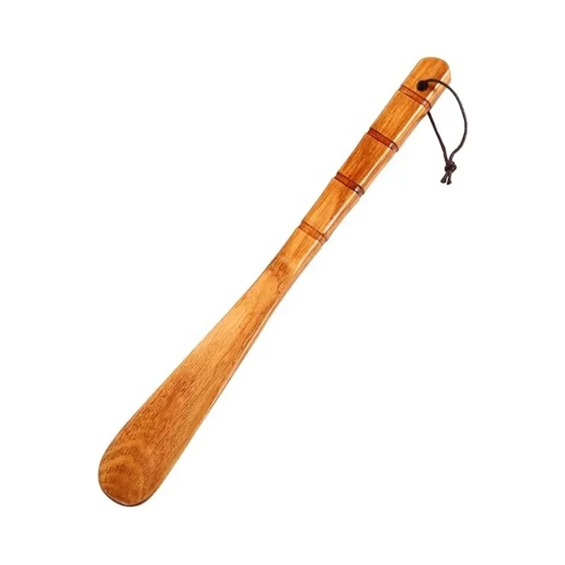 Wholesale Durable Premium Beech Walunt Lazy Shoe Helper Wooden Long Handled Shoehorns 24in for Seinors Men Boot