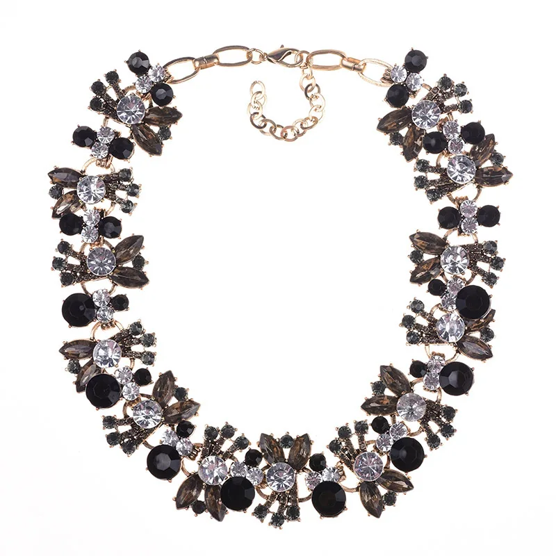 QLJN0301 Fashion Rhinestones Necklace Zinc Alloy Chunky Necklaces Statement Choker Necklace Jewelry