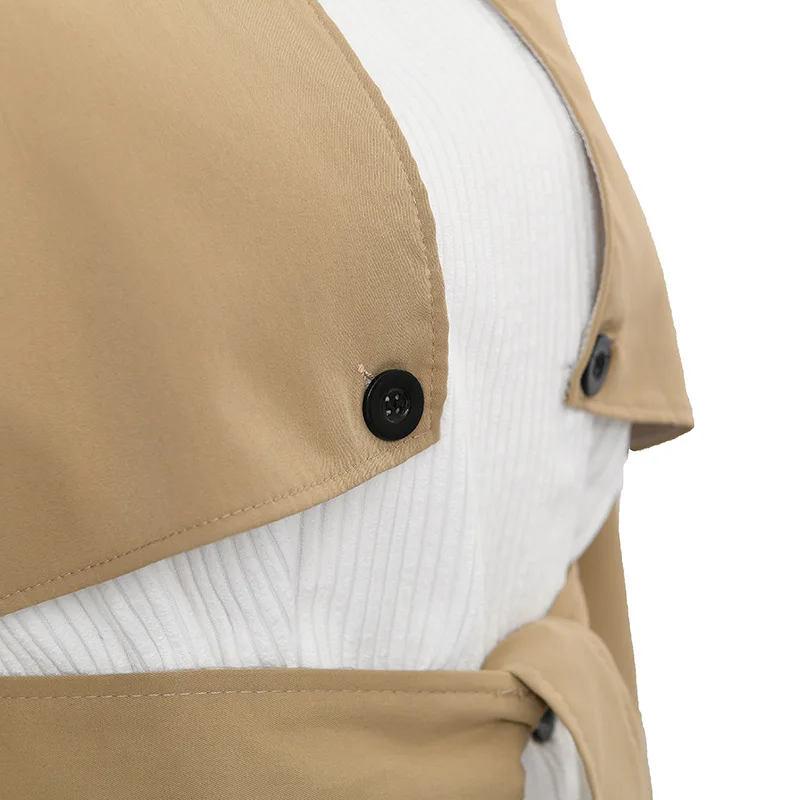 Vintage Woven Winter Trench Coat Temperament Commuter Ladies Short Khaki Polyester Lining Women's Coat Print Thin Breathable