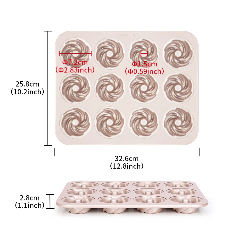 CHEFMADE WK9928 12Cup Cavity Carbon Steel Cyclone Cake Mold Pans For Baking Non-Stick