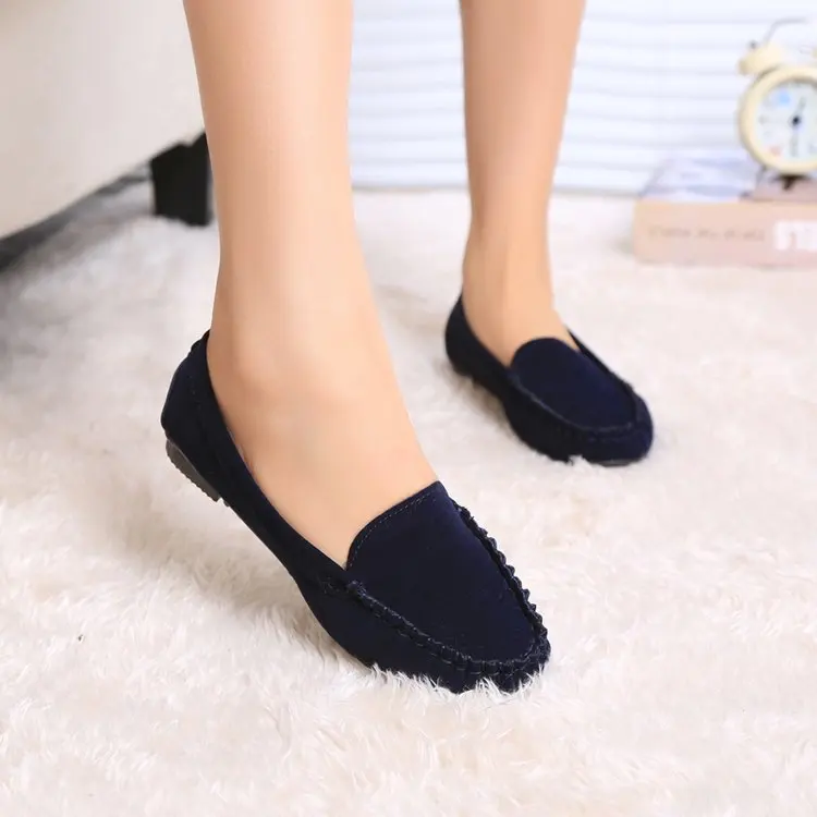 2022 Wholesale Fashion Ladies Casual Dress Shoes Women Comfortable Slip On Leather Ballet Shoes Soft Classic Round Toe Flats