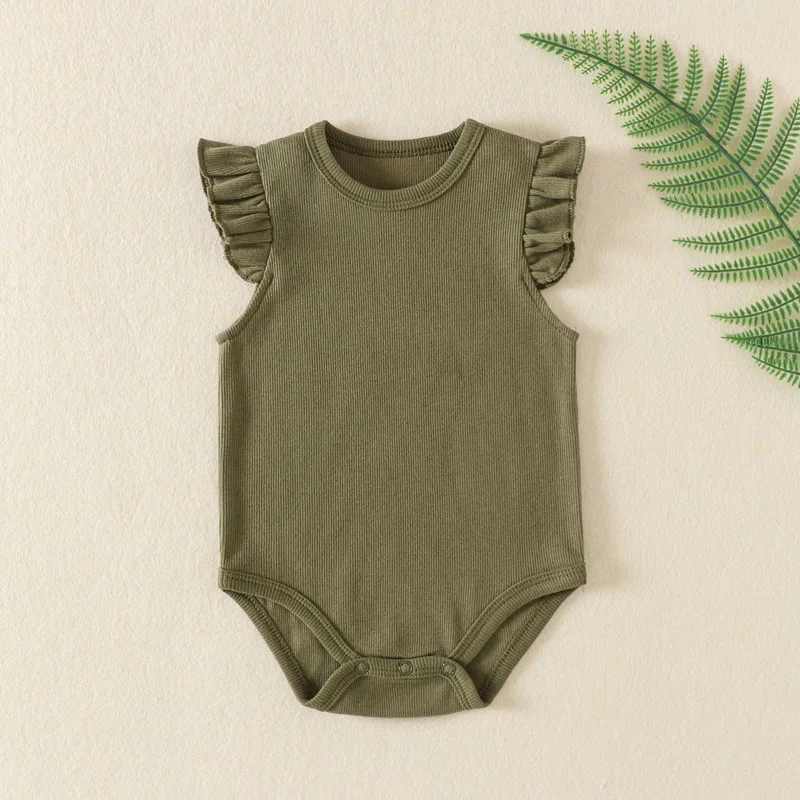 Summer Baby Clothes Solid Color Pure Cotton New Baby Fly Sleeves Romper Bodysuit Unisex Infant Boy Girls Clothes