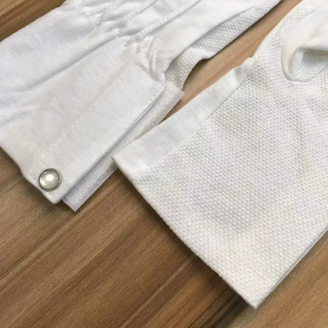 Gripper Dot White Parade Gloves White Cotton Gloves with Rubber Grip on Palm Snap Button and Magic Tape