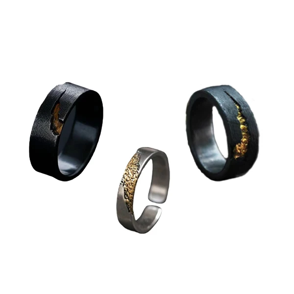 2022 new retro two-color quenched gold flow fire adjustable silver men hip hop boy ring vintage black couple ring