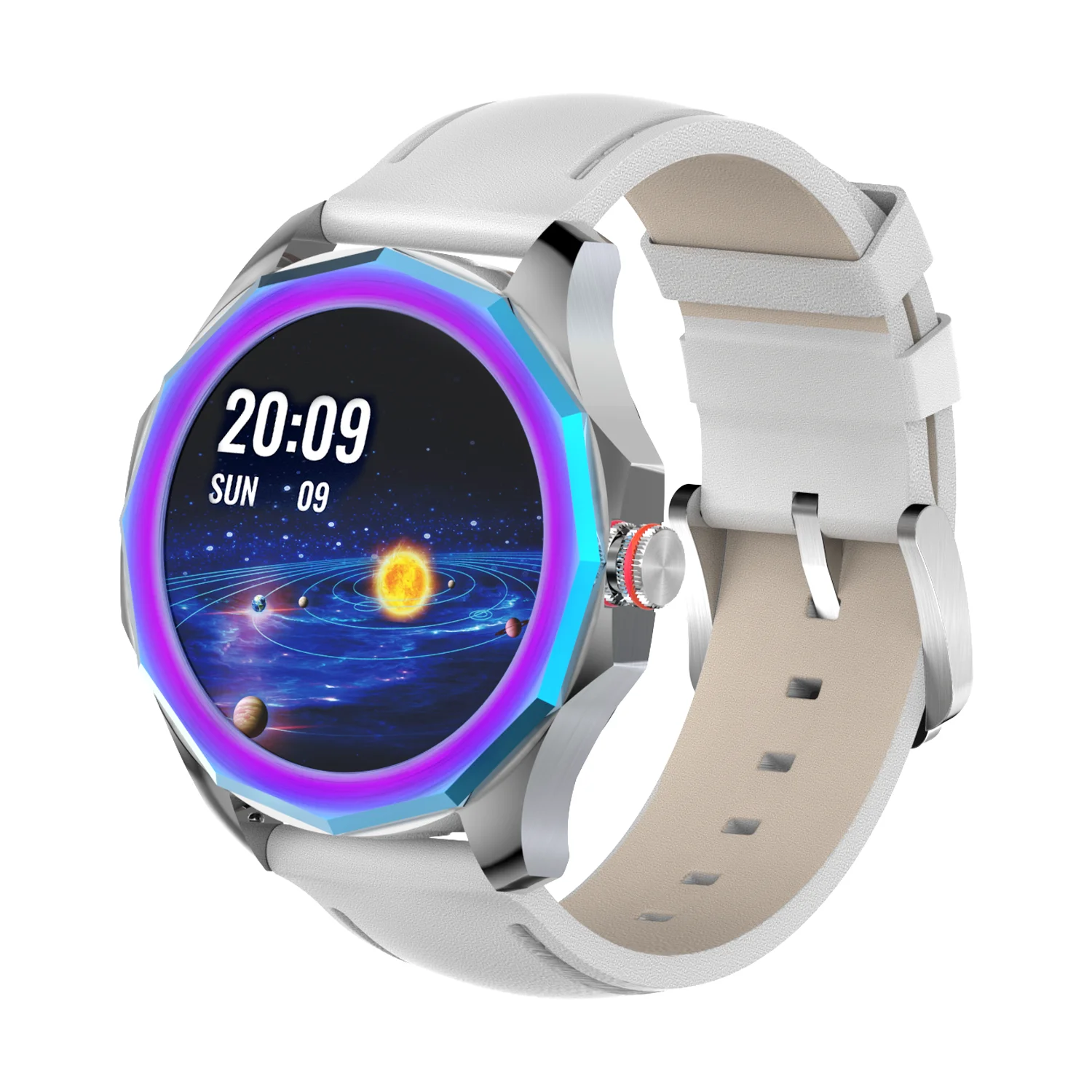 2021 White BT4.0 touch circle Heart Rate Monitor Health Fitness sports dropshipping Android ios call play smart watch