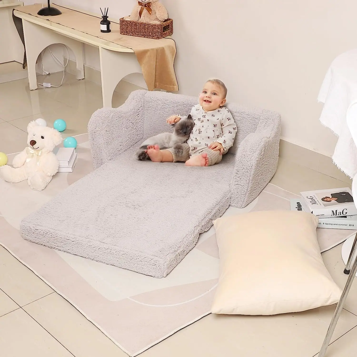 Wholesale Foldable Foam Kids Sofa Chair Plush 2 In 1 Sofa Beds For Boys And Girls