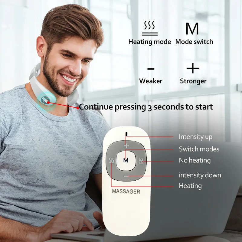 2022 powerful wireless Mini Electric EMS Neck Massager Intelligent Remote Control Heating electronic Smart Neck Massager