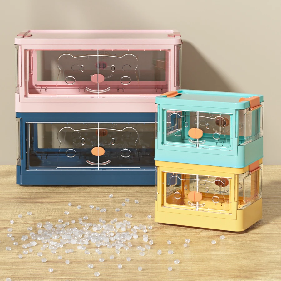 Office Tabletop Free Stacking Clear Sundries Kid Toys Storage Container Double Door Plastic Storage Box