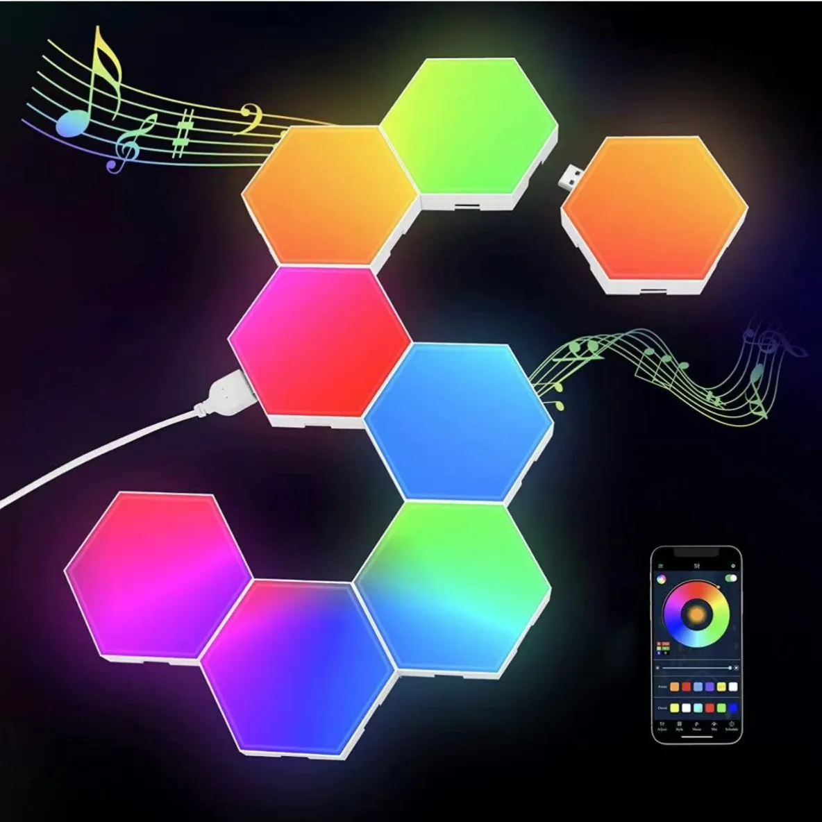 RGB Шестигранная световая панель игровая атмосфера Интеллектуальный квантовый голосовой индукционный приложение пульт дистанционного управления шестиугольный настенный светильник