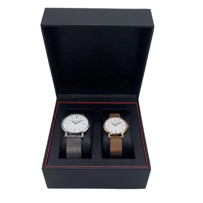 Fashion Design Custom Portable PU Leather Men Watch Box Double Watch Storage Case