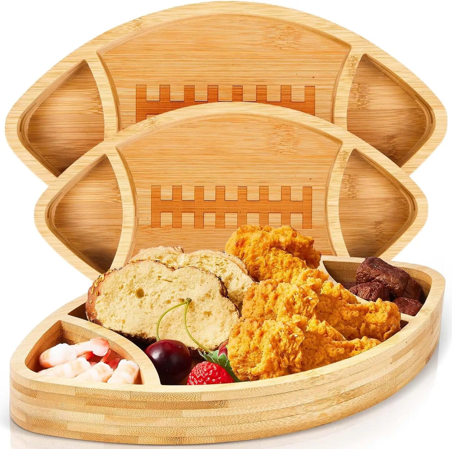 Large Football Serving Trays Bamboo Football Platters Shaped Football Plates Chip Dip Serving Dish Reusable Party Serving Plate