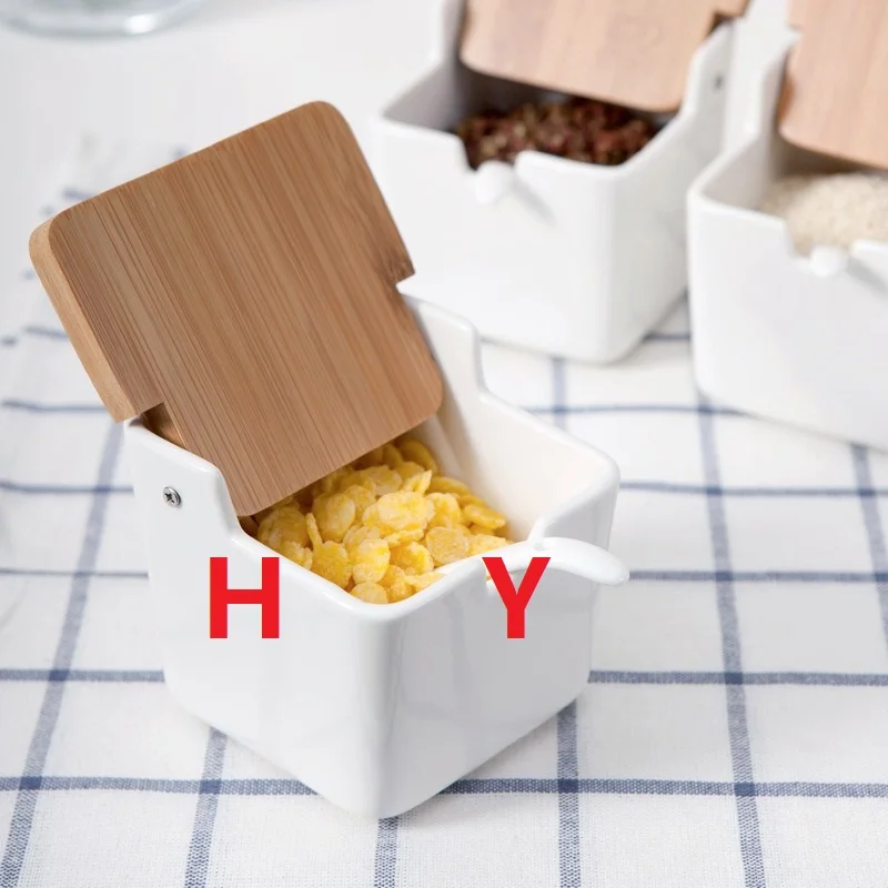 Hot Sale Spice Container 3 Pack White Seasoning Bowl For Sugar Tea Coffee Spice Square Porcelain Condiment Jar