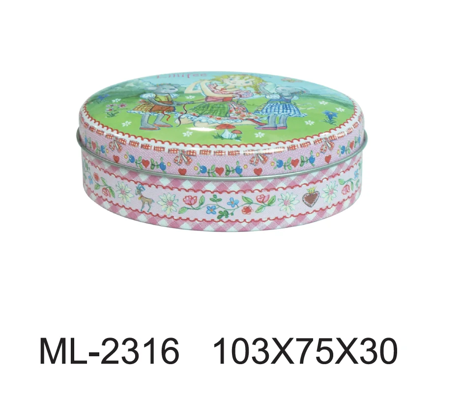 Овальная металлическая жестяная банка для конфет и печенья на