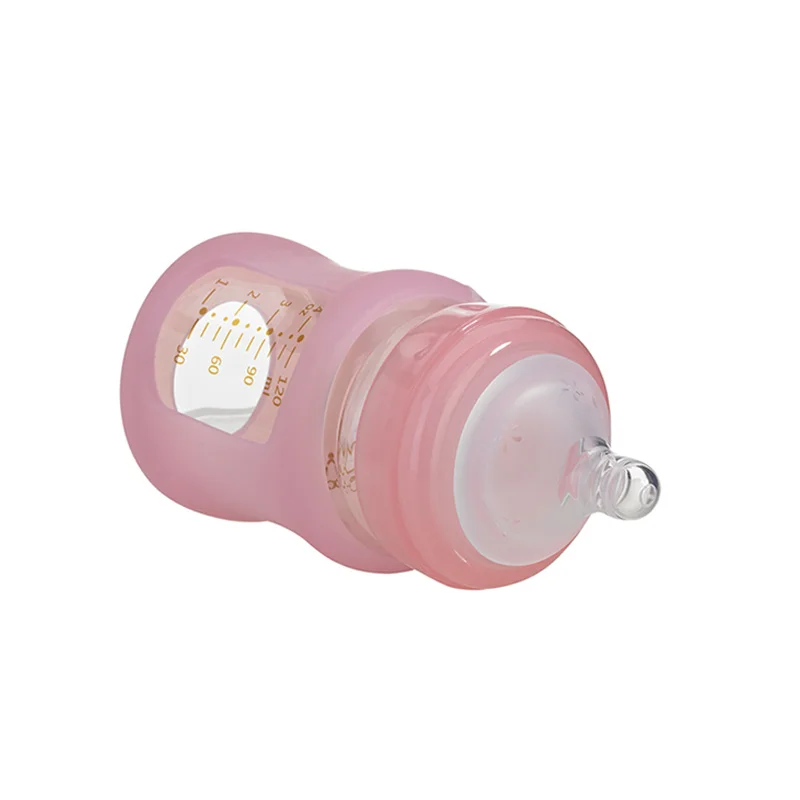 
New product borosilicate glass babies feeding bottles with baby silicone nipple manufactures 
