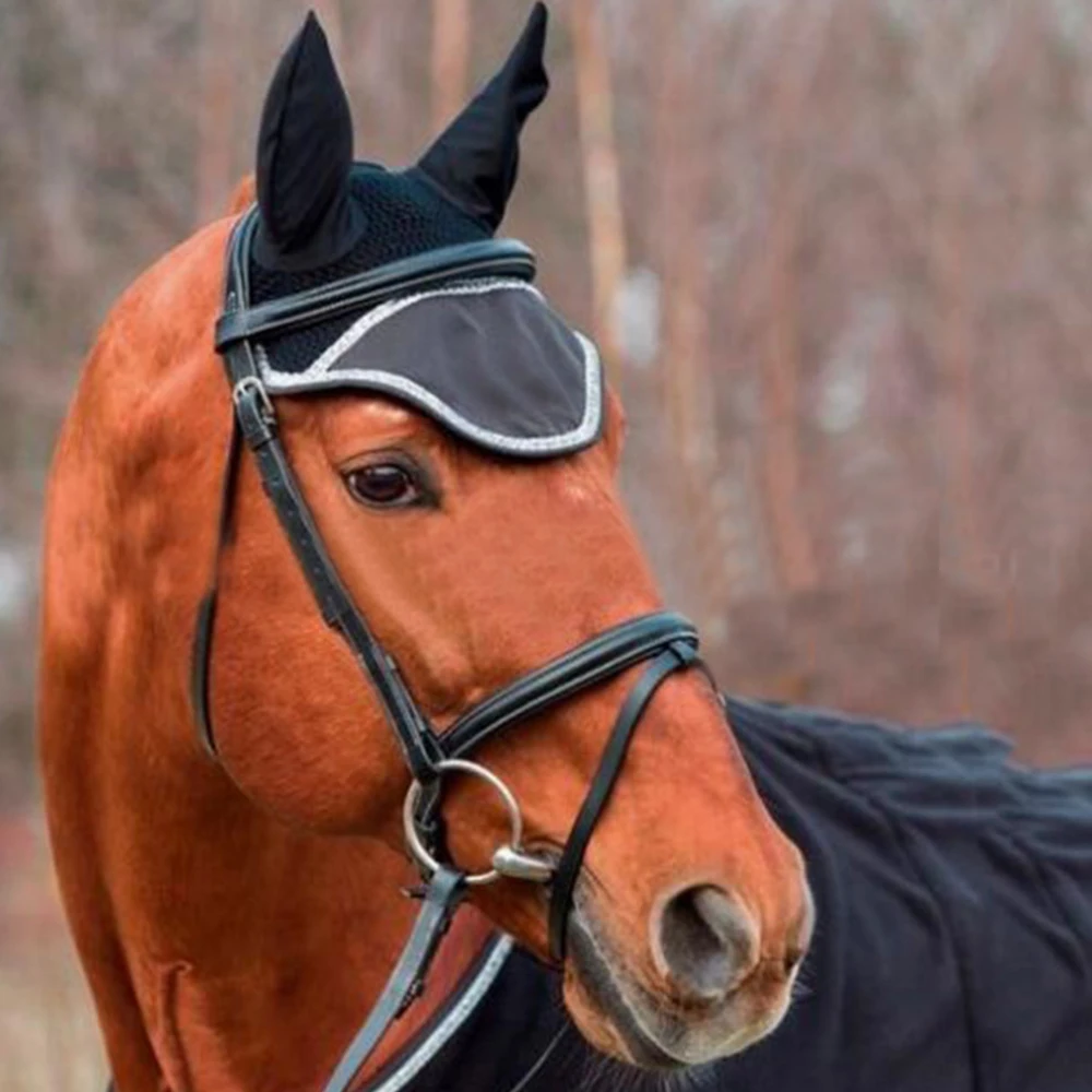 Horse products accessories Custom design cotton horse hood with ear bonnet Breathable mesh horse ear bonnet