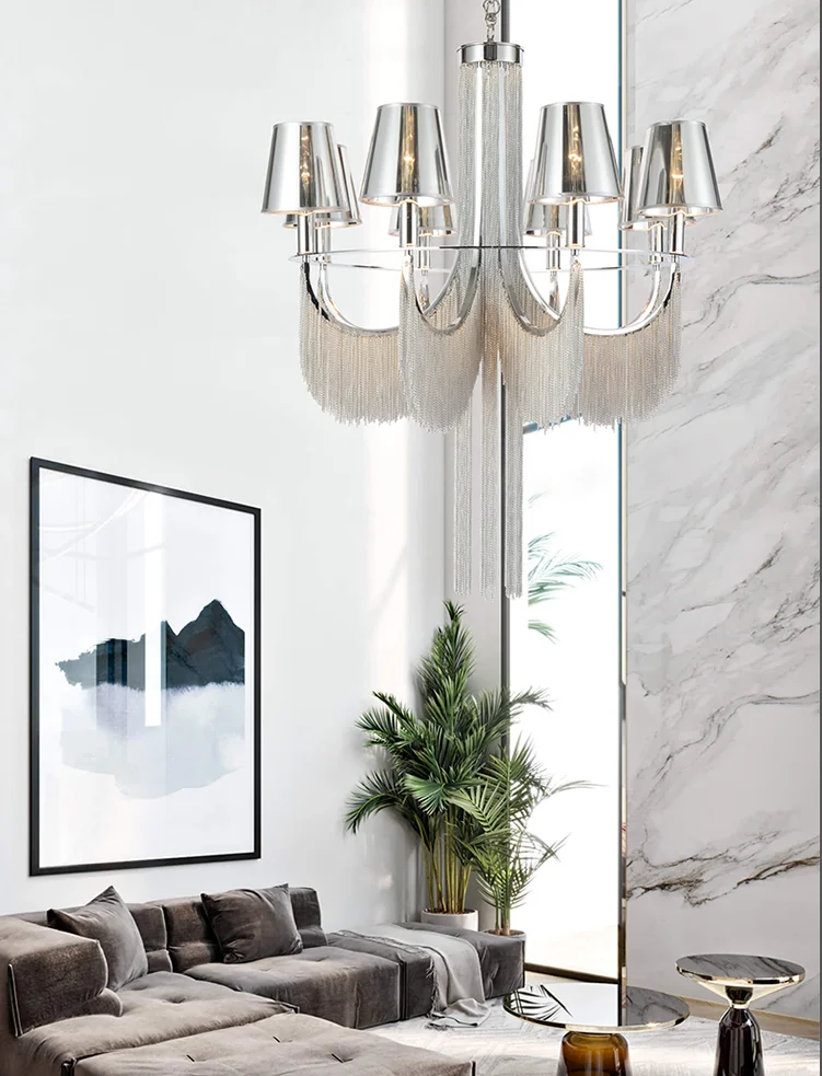Silver Hanging Chandelier Dining Living Room Decorative Ceiling Pendant Lights Circle Rings Luxury Modern Led Chandeliers