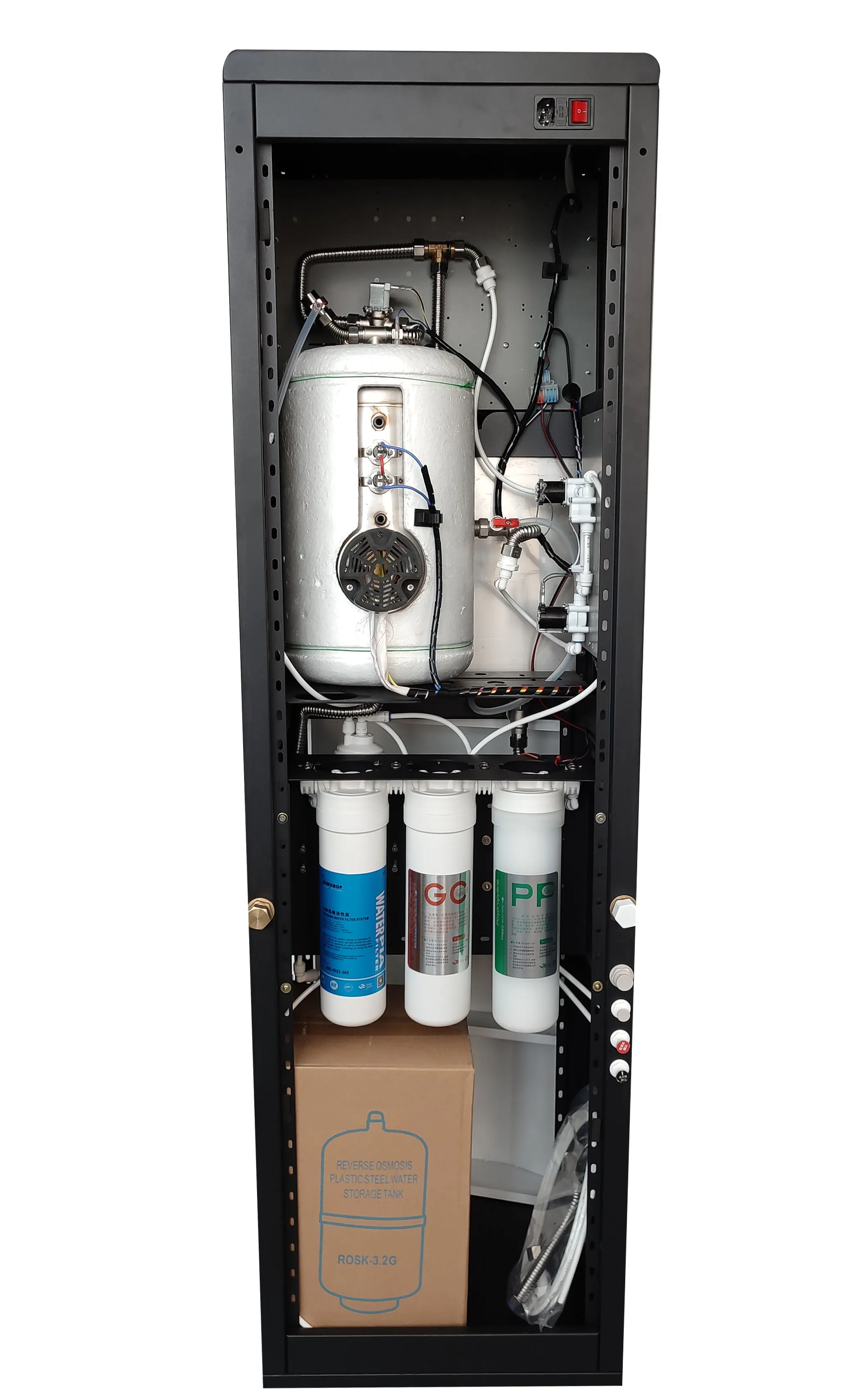 Luxury vertical water dispenser with cold and hot water with RO reverse osmosis water purifier bayonet filter