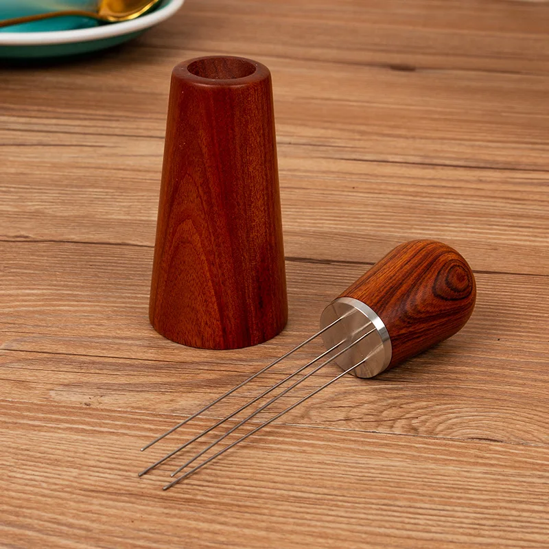 Barista Accessories Solid Wood Needle Stainless Steel Coffee Needle Distributor Espresso Tool with Wood Base