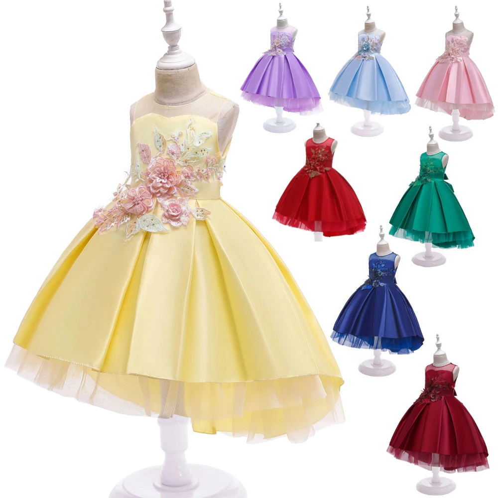 New fashion sleeveless wholesale boutique embroidery flower birthday princess party kids children 11 years old girls dress