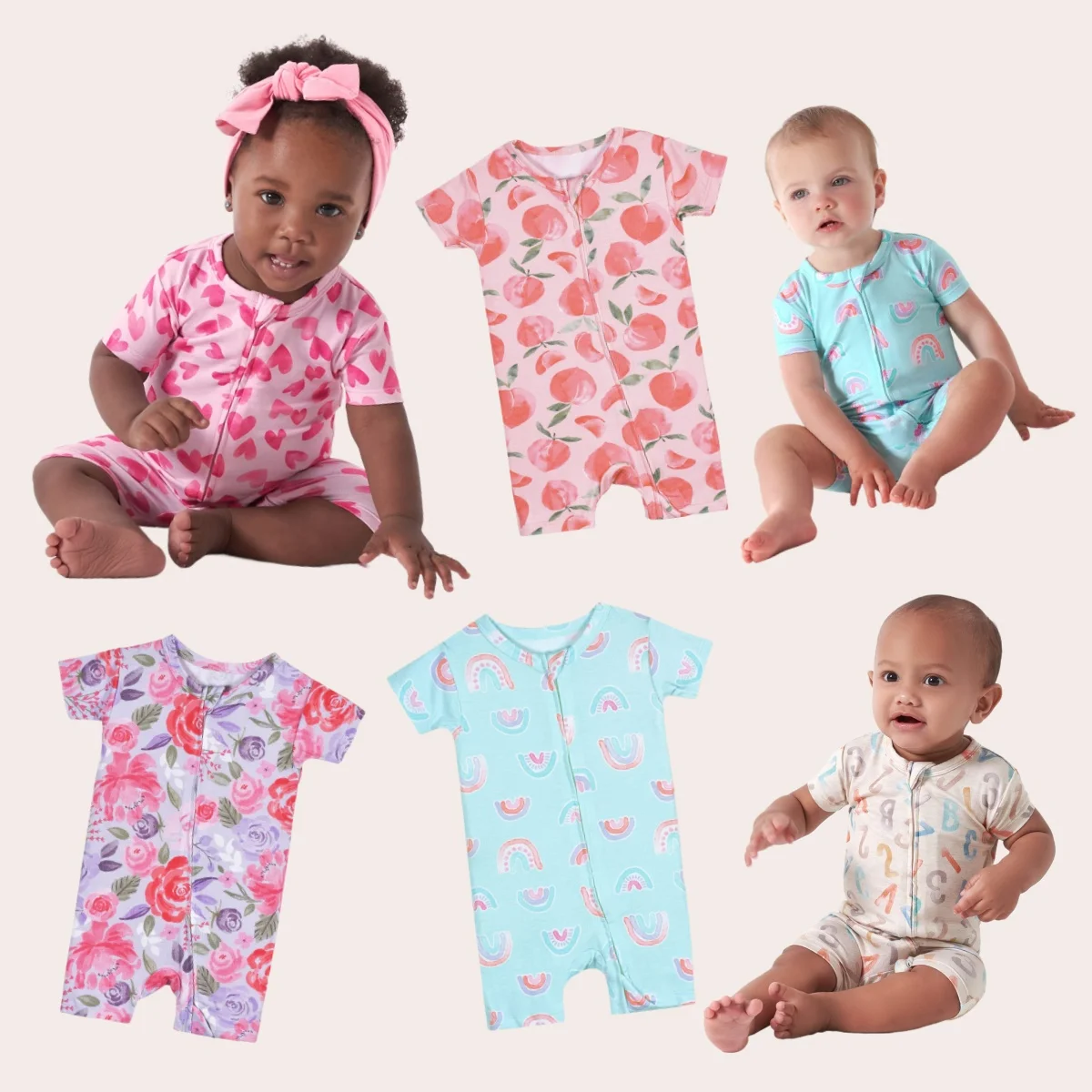 2024 дышащий Детский комбинезон на молнии с принтом алфавита и коротким рукавом