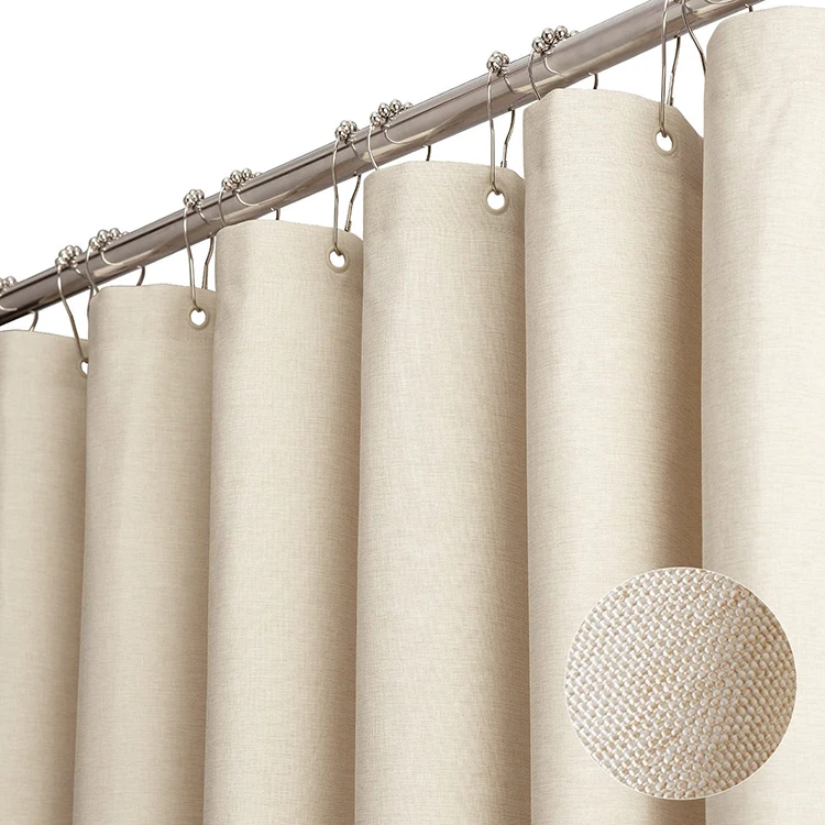 Linen Textured Heavy Duty 230gsm Hotel Luxury Waterproof Shower Curtain with 12 Plastic Hooks