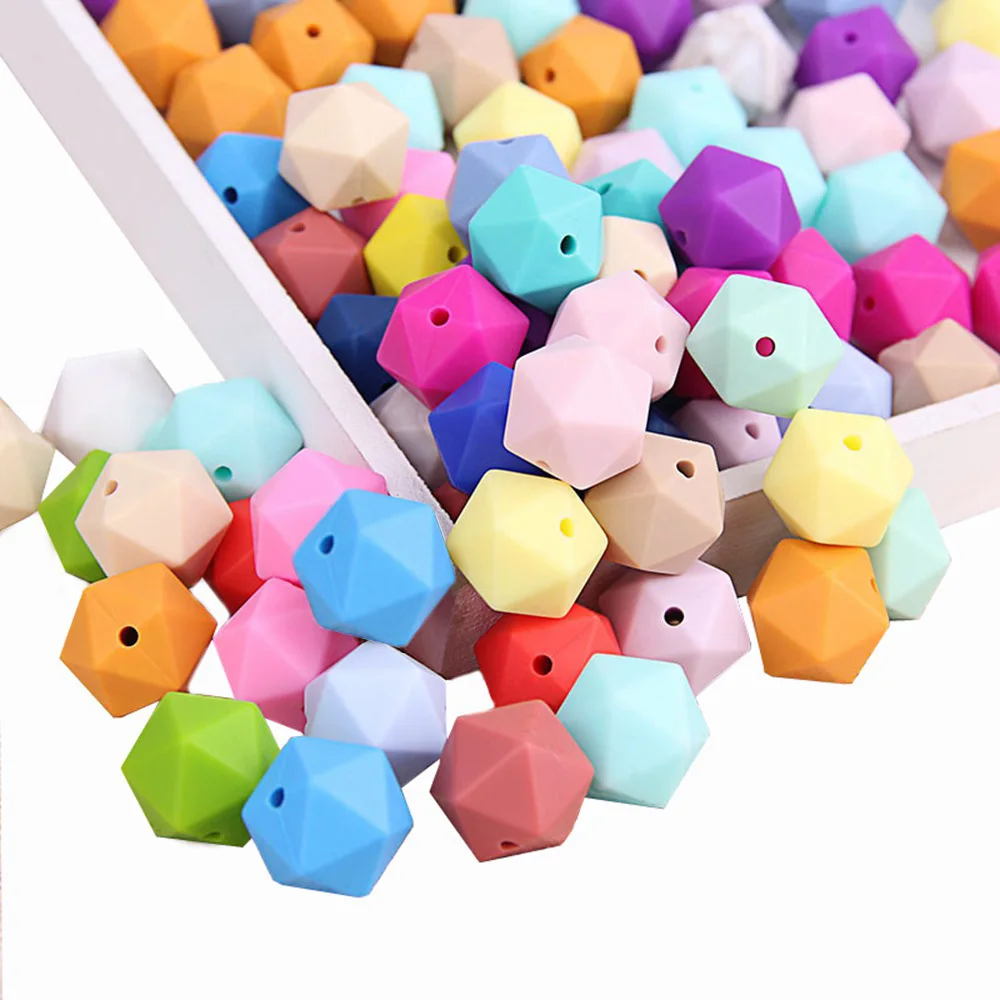 Factory 14mm Silicone Beads Hexagon Bpa Free Silicone Teether Loose Beads for Diy Teething Toy Baby Chewable Accessories