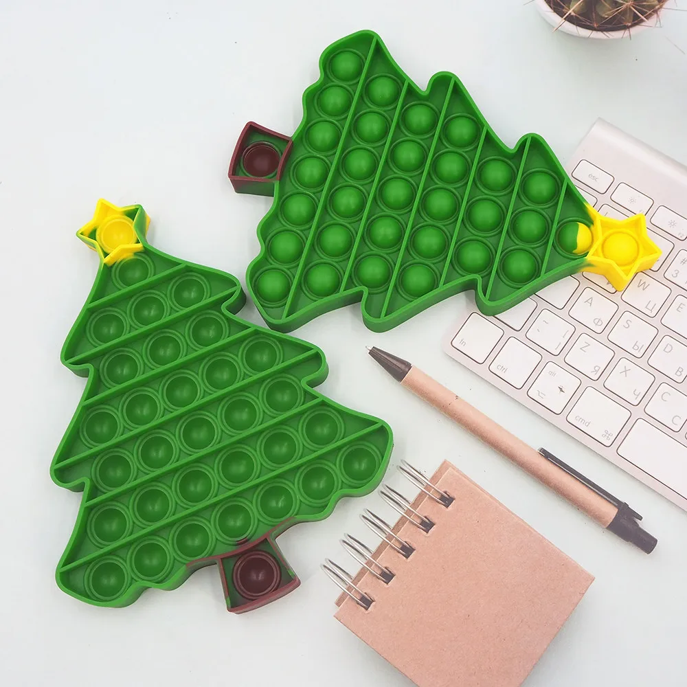 Pop Christmas Tree Shape Fidget Toys Push Bubble Anti Stress Toy Children Sensory Training Christmas Gifts