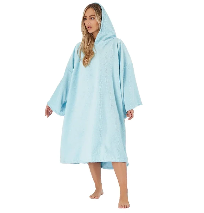 Swim towel Poncho Adult Hooded Large Bath Swim Surf Beach Absorbent Dry Microfiber Changing Robe for Men Boys Quick Dry Sky Blue