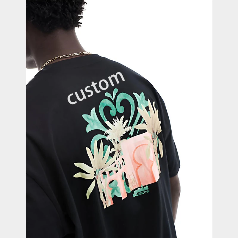 wholesale mens clothing crewneck tops oversized t shirt in White with custom back print  cotton t-shirt