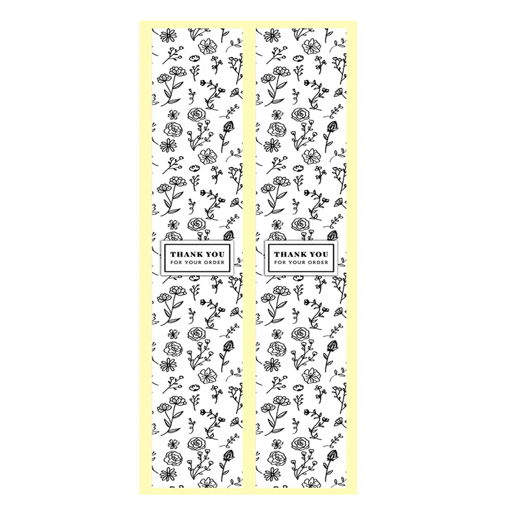 Waterproof Thank You Stickers  4*25 Cm Floral Rectangular Waist  Packaging  Label Sealing Stickers For Small Business Commodity