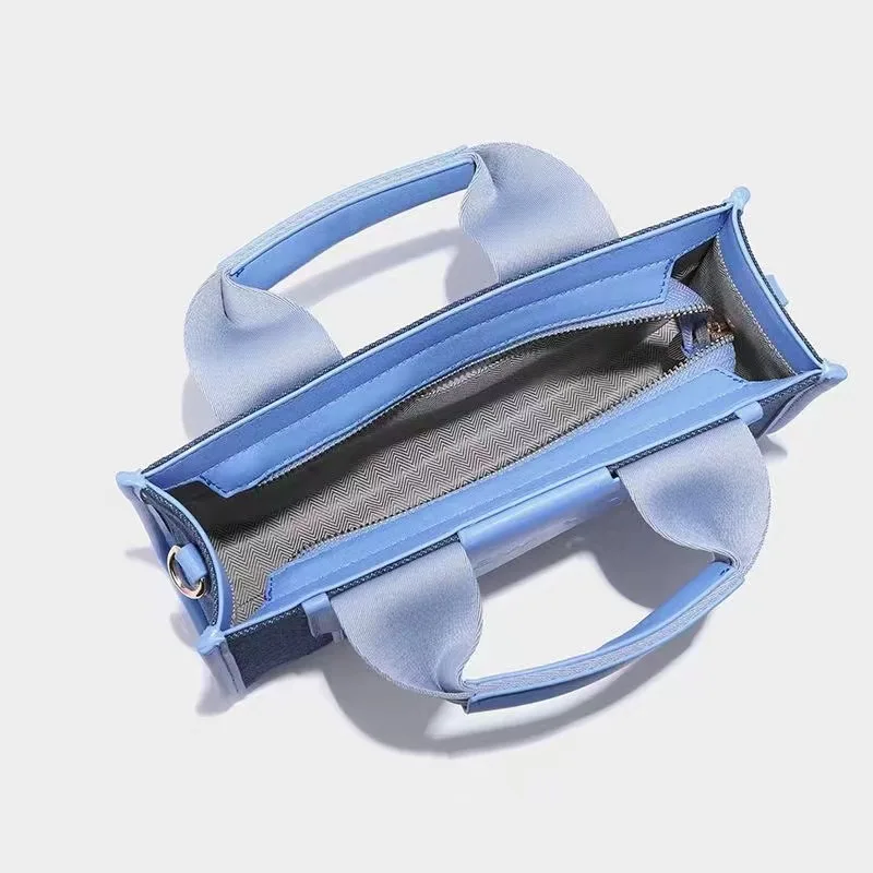 Hot selling Custom Logo Square Denim HandBags with straps Jean cotton canvas tote Women bags Contrasting colors crossbody Purses