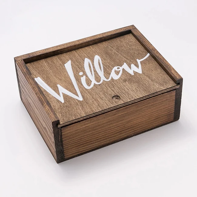 
Custom Sliding Lid Wooden Box Dark Color Wood Gift Boxes 