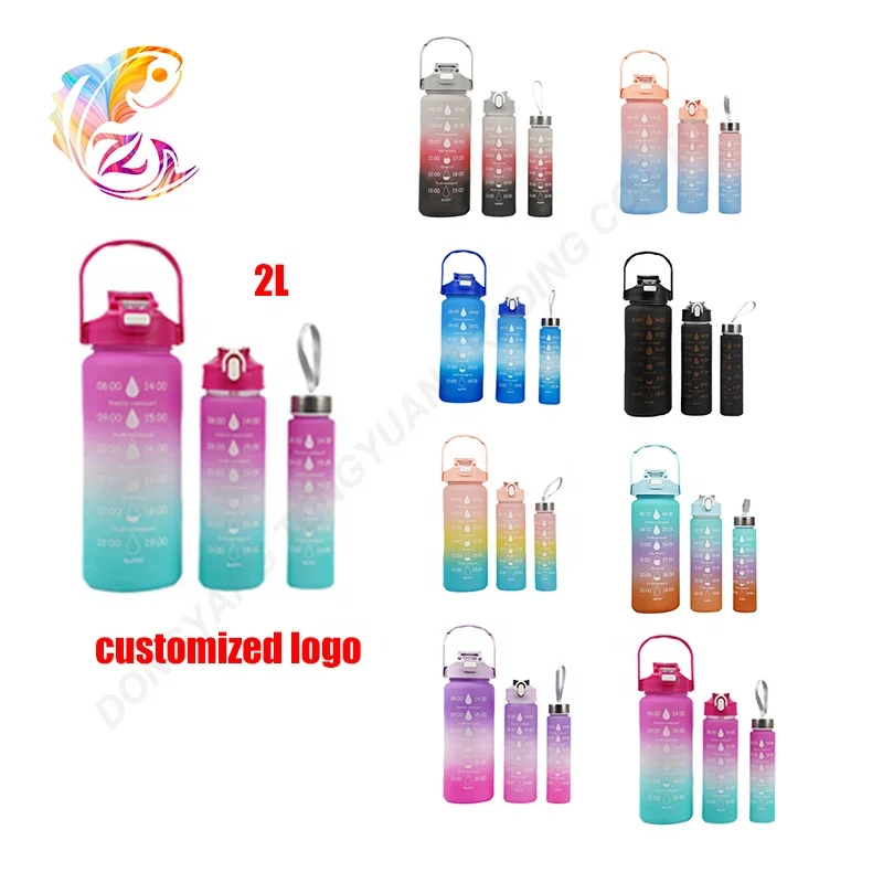 ZP 2L in stock wholesale Outdoor Water Bottle Set Large Summer Gradient Water Bottles Set Of 3 With Straw