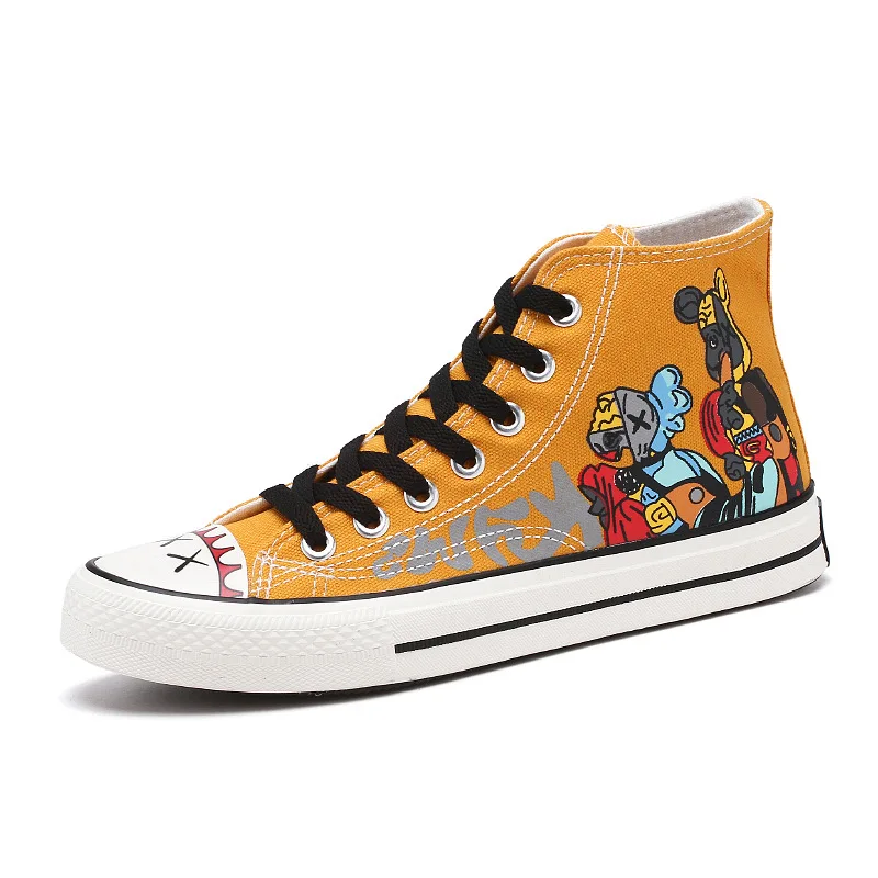 2021 new hot-selling high-top canvas shoes for men and women Korean version trend wild graffiti couple casual shoes