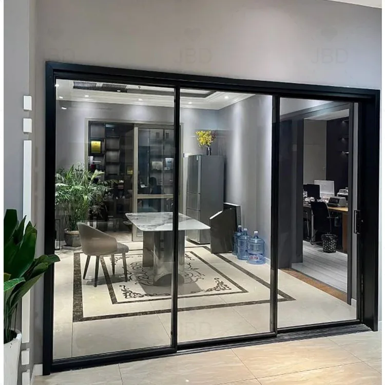 Internal Thin Triple Door Screen Patio Doors with Low-e Sliding Glass Aluminum Alloy Sound Insulation Modern Made in Guangdong