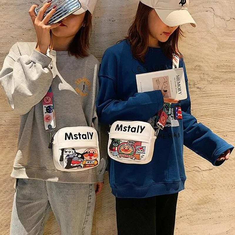 female funny ugly cute crossbody bag canvas new cartoon cute graffiti small square sling bag crossbody bag with wide strap