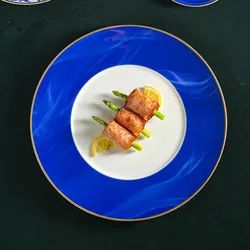 Porcelain Commercial Restaurant Supply Crockery Tableware Decal Blue Bone China Dinner Plate Dishes