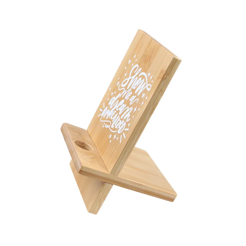 New bamboo charger and stand for mobile cell phone and tablet table holder with logo