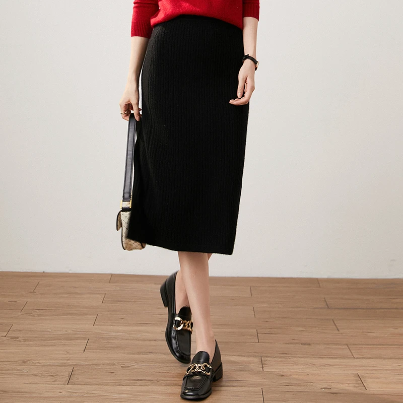 New Winter High-Waist Cashmere One-Step Over The Knee Dress Warm Knitted Half-Length