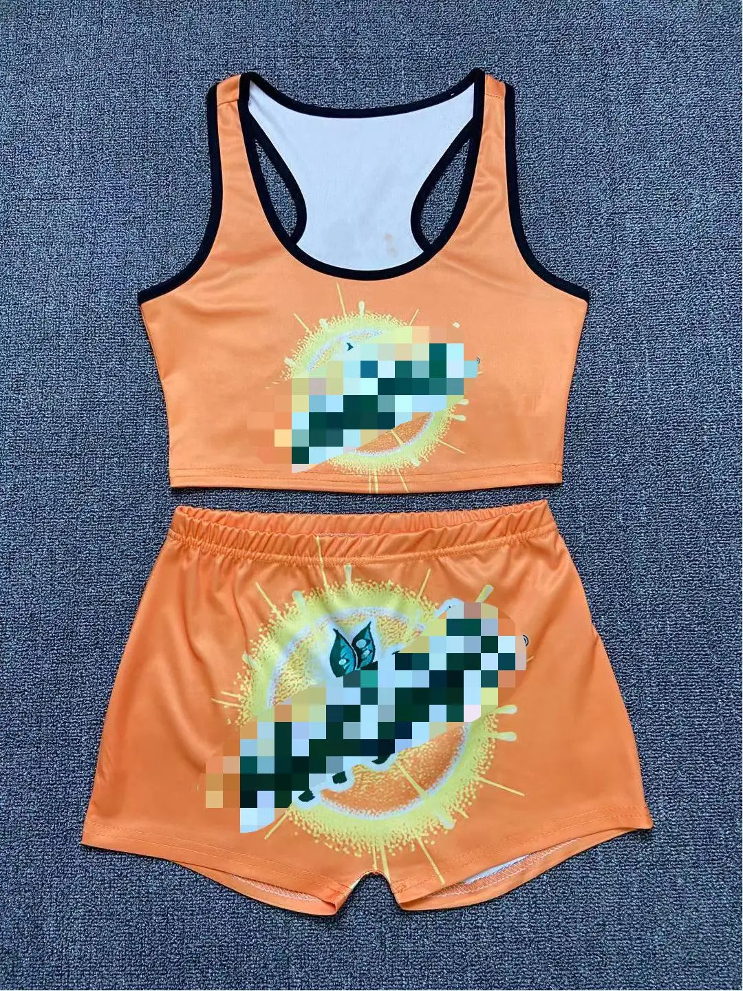  New Custom Women Two Piece Set Digital Printing Hot Pants High Waist Sexy Bike Sweet Candy Shorts
