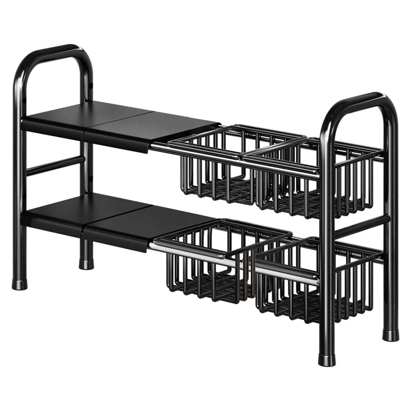 Kitchen Under Sink Organizers Rack 2 Tier Scalable Holder cookware pot storage rack multifunction basket racks