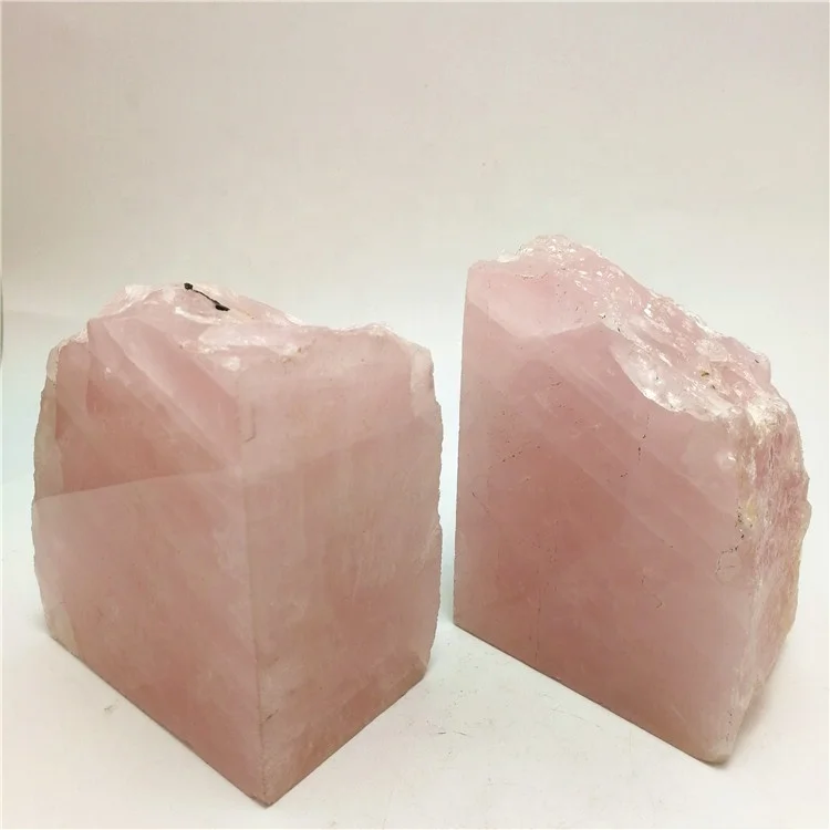 High Quality Natural Rose Quartz Bookend Stone Bookend For Desk Decoration